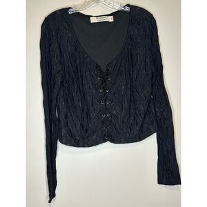 Idyllwind Miranda Lambert Black Lace Up Grommet Long Sleeve Crop Top Large